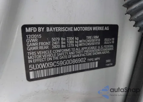2016 BMW X3 xDrive28I from USA, damaged, VIN 5UXWX9C59G0D86902